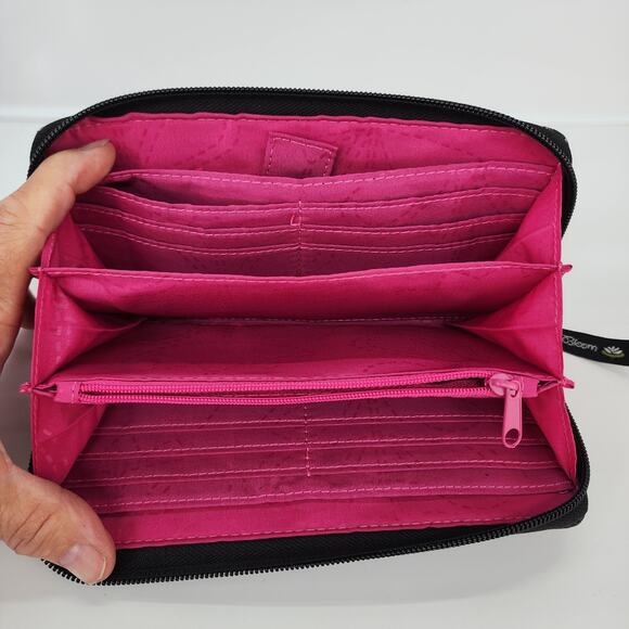 Lily Bloom Clutch Floral Black Pink Flower Zip Around Wallet Accordion Organizer - Picture 3 of 15